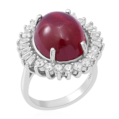 Premium African Ruby and Natural White Zircon Cocktail Ring in Platinum Over Sterling Silver (Size 10.0) 19.60 ctw