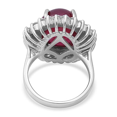 Premium African Ruby and Natural White Zircon Cocktail Ring in Platinum Over Sterling Silver (Size 10.0) 19.60 ctw