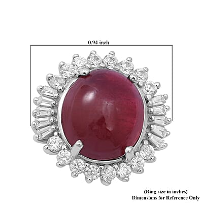 Premium African Ruby and Natural White Zircon Cocktail Ring in Platinum Over Sterling Silver (Size 10.0) 19.60 ctw