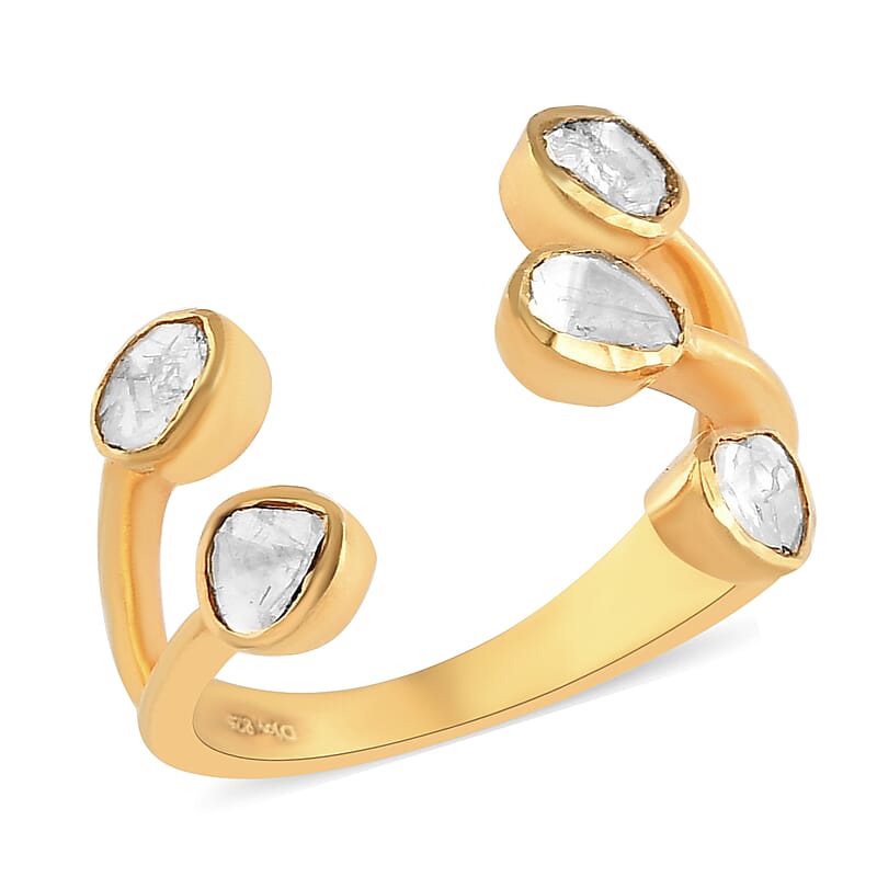 Polki Diamond Open Cage Ring in 14K Yellow Gold Over Sterling Silver (Size 10.0) 0.50 ctw