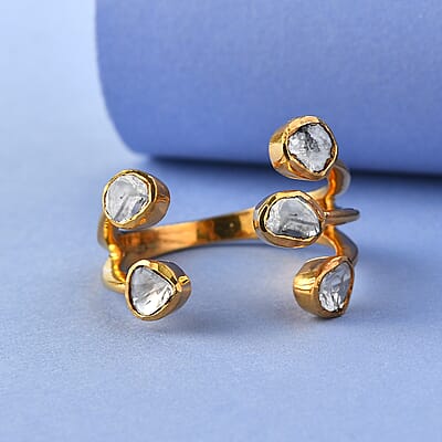 Polki Diamond Open Cage Ring in 14K Yellow Gold Over Sterling Silver (Size 10.0) 0.50 ctw