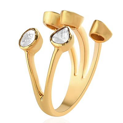 Polki Diamond Open Cage Ring in 14K Yellow Gold Over Sterling Silver (Size 10.0) 0.50 ctw