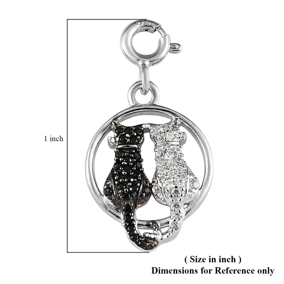 Natural Thai Black Spinel and Natural White Zircon Yin Yang Love Kittens Charm in Platinum Over Sterling Silver 0.40 ctw image number 5