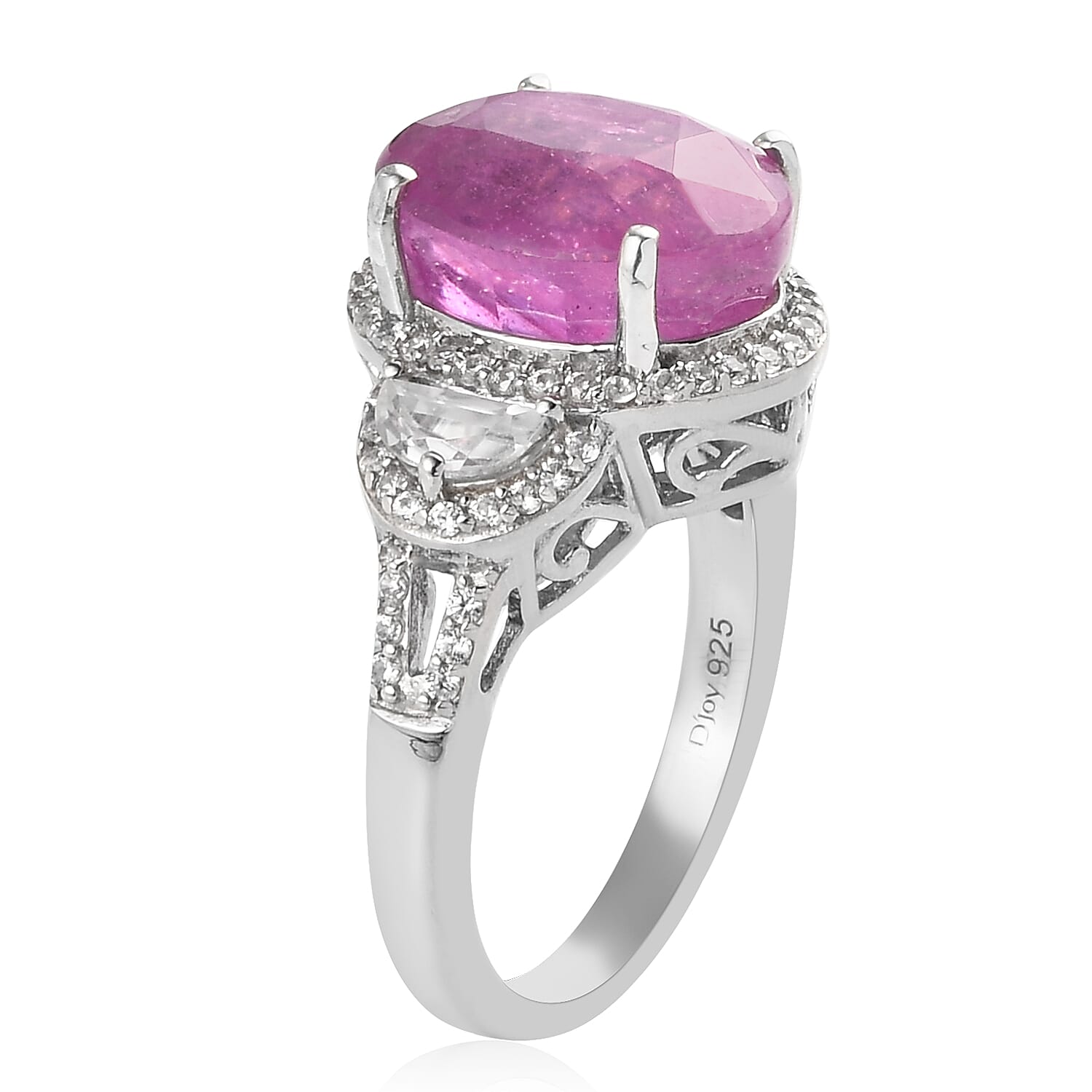 Ilakaka Hot Pink Sapphire and Natural White Zircon Ring in Platinum Over Sterling Silver (Size 10.0) 8.65 ctw