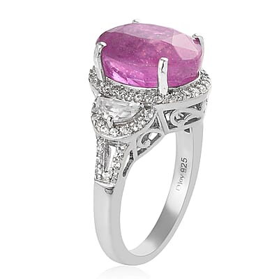 Ilakaka Hot Pink Sapphire and Natural White Zircon Ring in Platinum Over Sterling Silver (Size 10.0) 8.65 ctw