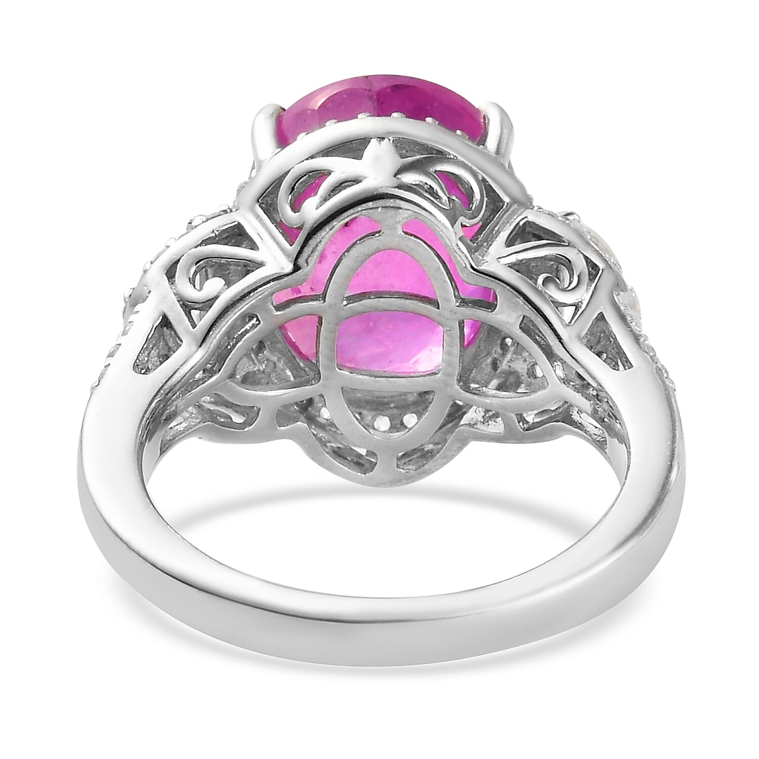 Ilakaka Hot Pink Sapphire and Natural White Zircon Ring in Platinum Over Sterling Silver (Size 10.0) 8.65 ctw