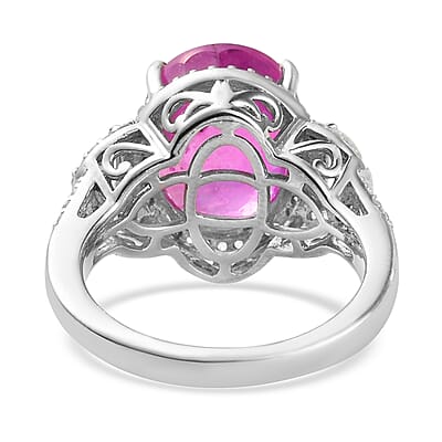 Ilakaka Hot Pink Sapphire and Natural White Zircon Ring in Platinum Over Sterling Silver (Size 10.0) 8.65 ctw