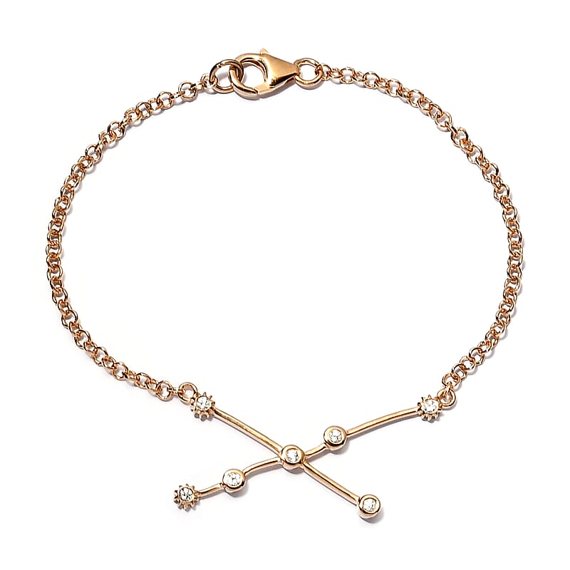 White Zircon Taurus Constellation Stars Bracelet in Vermeil Yellow Gold Over Sterling Silver (7.25 In) 0.20 ctw
