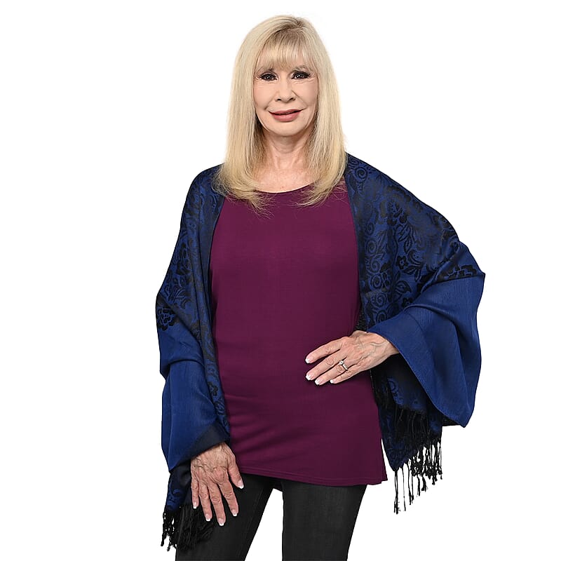 NYC Closeout Royal Blue Roses Shawl