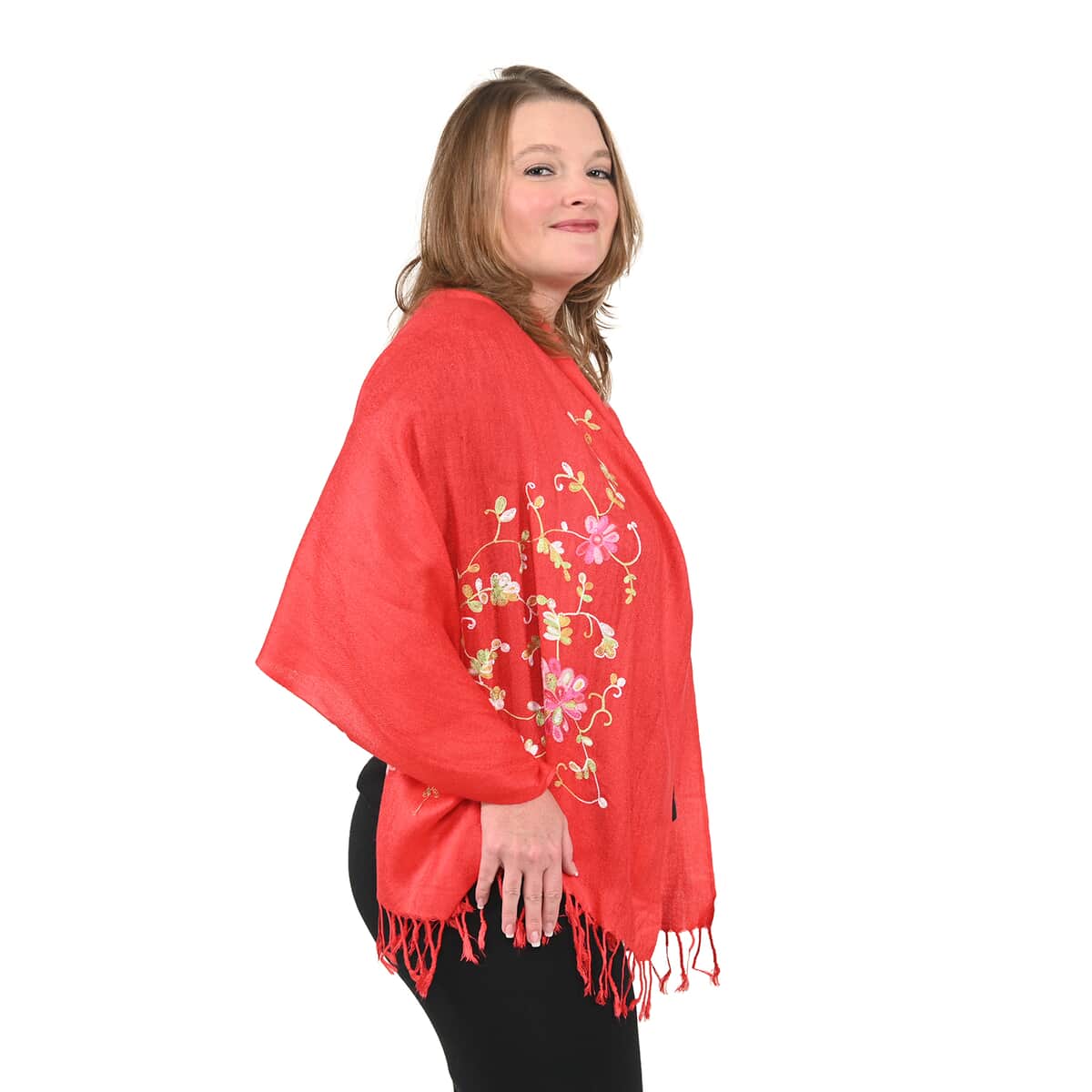 Tamsy Red Floral Vine Shawl image number 1