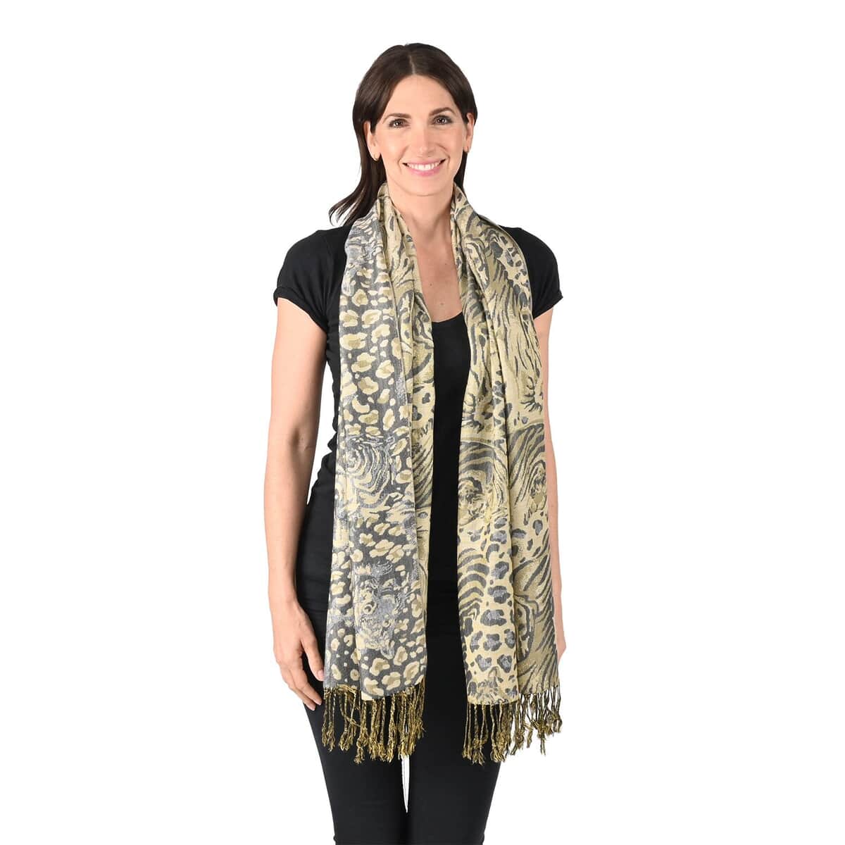 NYC CLOSEOUT Black Abstract Animal Shawl image number 2