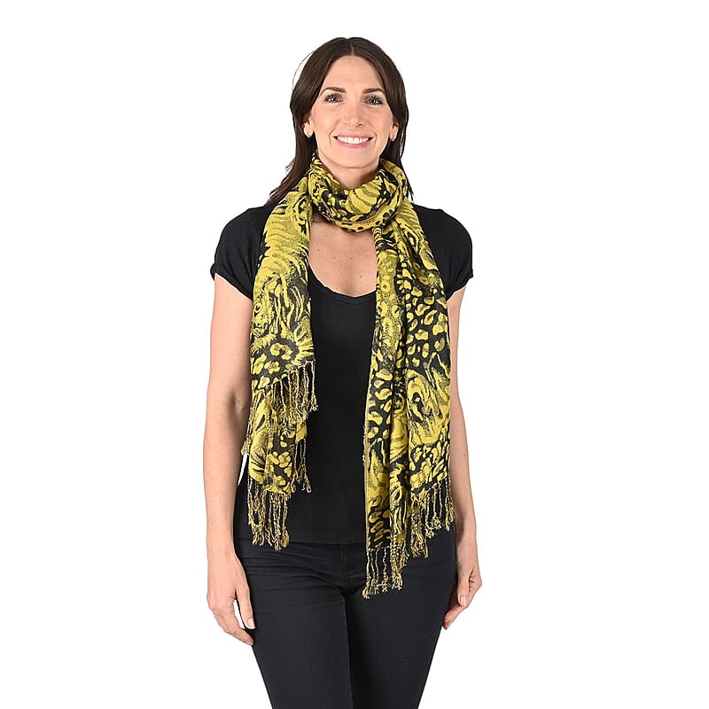 Tamsy Yellow Abstract Animal Shawl
