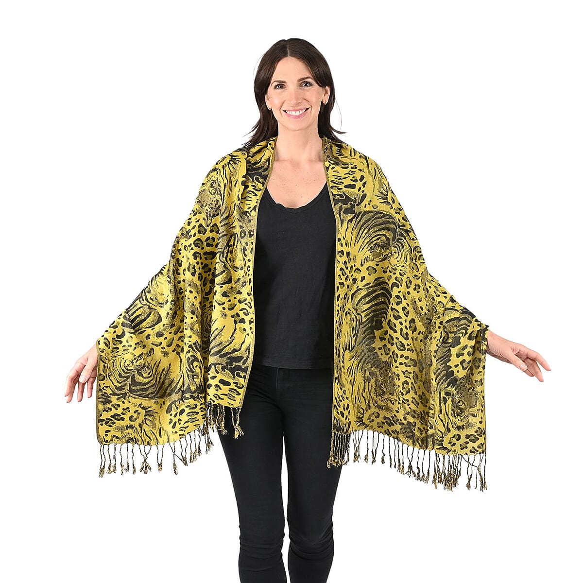 Tamsy Yellow Abstract Animal Shawl image number 1