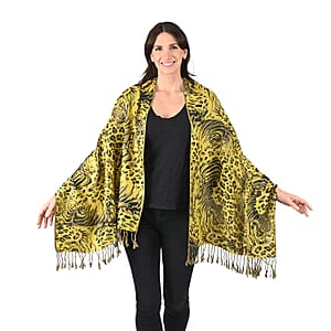 Tamsy Yellow Abstract Animal Shawl