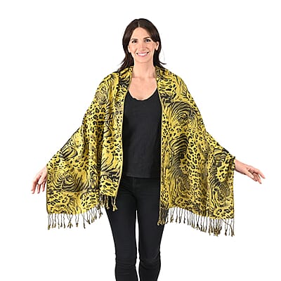 Tamsy Yellow Abstract Animal Shawl