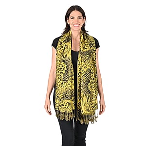 Tamsy Yellow Abstract Animal Shawl