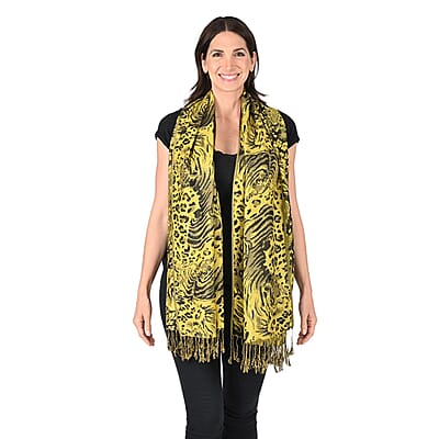 Tamsy Yellow Abstract Animal Shawl