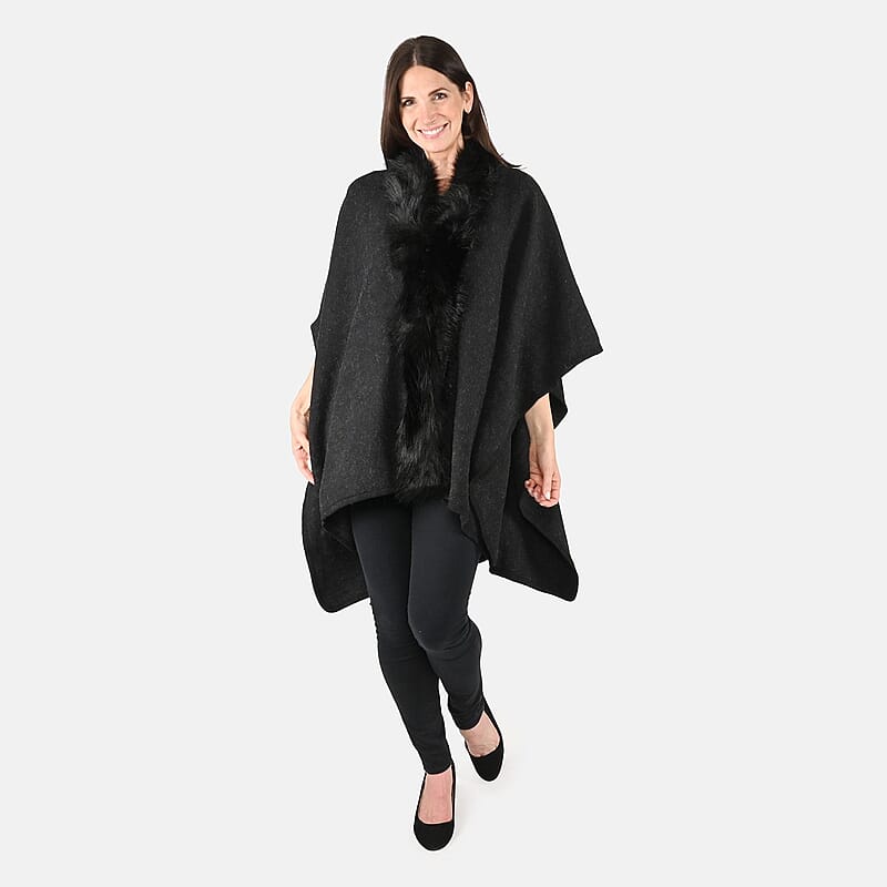 NYC Closeout Designer Inspired Black Faux Mink Ruana, Women Ruana , Ruana Shawl , Lightweight Ruana , Women Shawl , Shawls and Wraps