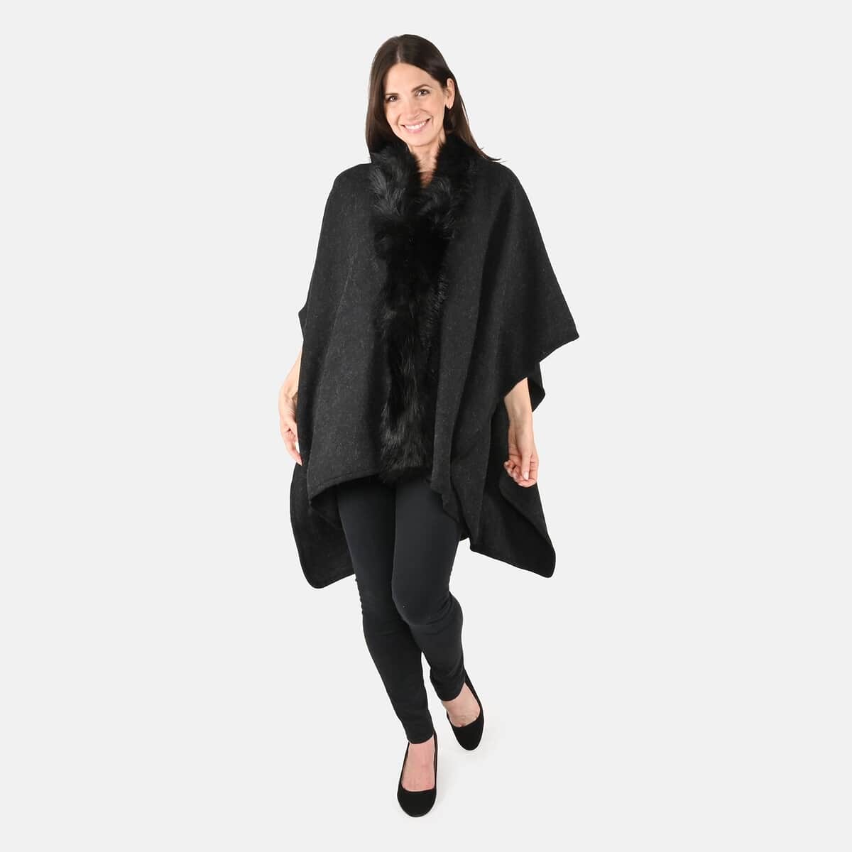 NYC CLOSEOUT Designer Inspired Black Faux Mink Ruana image number 0