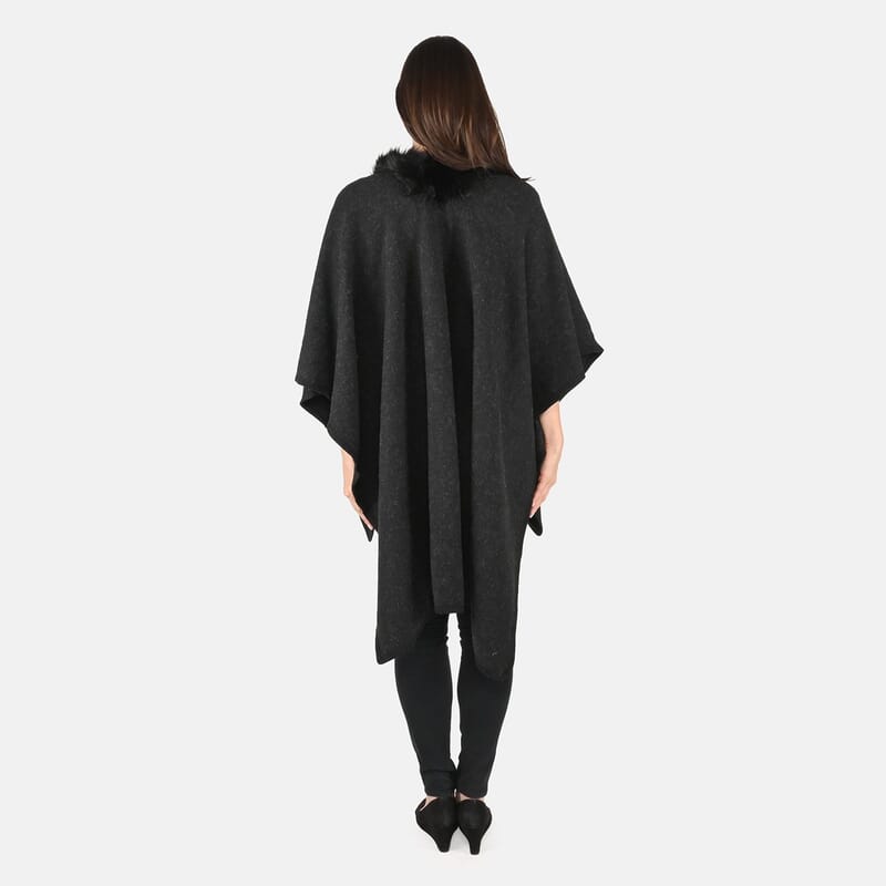 NYC Closeout Designer Inspired Black Faux Mink Ruana, Women Ruana , Ruana Shawl , Lightweight Ruana , Women Shawl , Shawls and Wraps