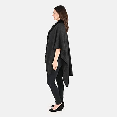 NYC Closeout Designer Inspired Black Faux Mink Ruana, Women Ruana , Ruana Shawl , Lightweight Ruana , Women Shawl , Shawls and Wraps