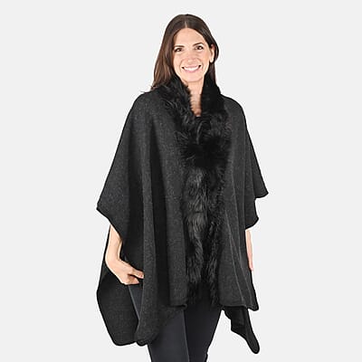 NYC Closeout Designer Inspired Black Faux Mink Ruana, Women Ruana , Ruana Shawl , Lightweight Ruana , Women Shawl , Shawls and Wraps