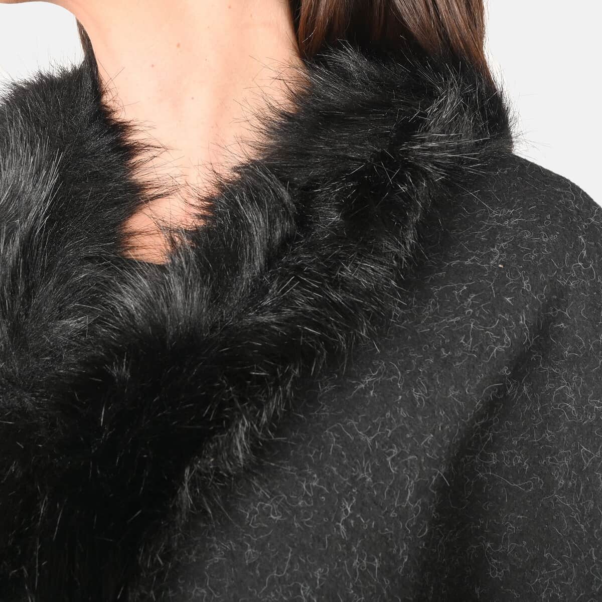 NYC CLOSEOUT Designer Inspired Black Faux Mink Ruana image number 4