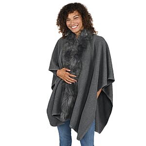 NYC CLOSEOUT Designer Inspired Gray Faux Mink Ruana
