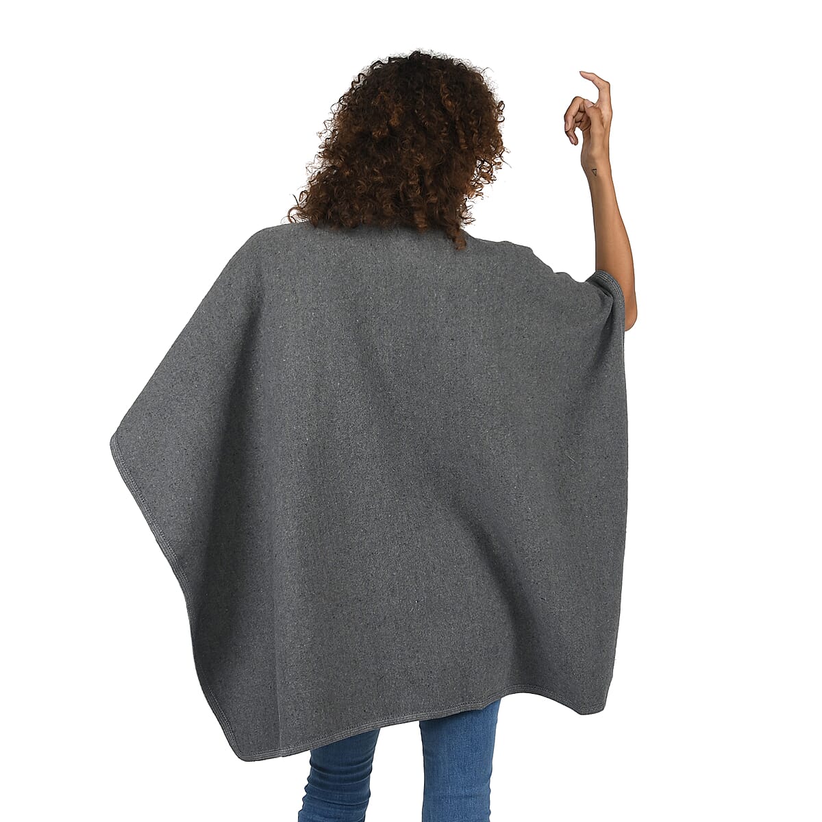 NYC CLOSEOUT Designer Inspired Gray Faux Mink Ruana image number 1