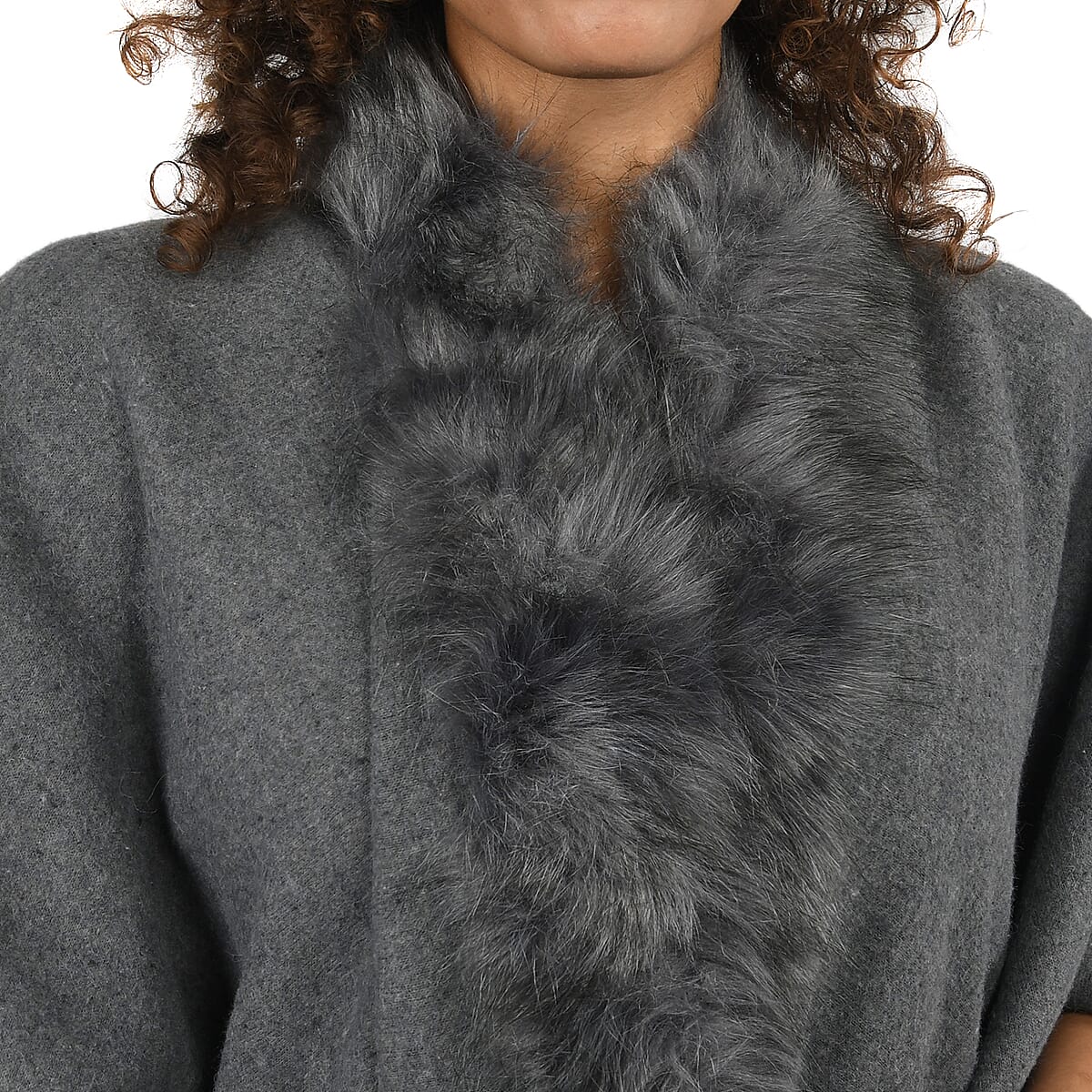 NYC CLOSEOUT Designer Inspired Gray Faux Mink Ruana image number 3