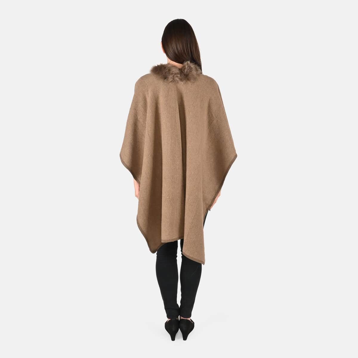 NYC Closeout Designer Inspired Khaki Faux Mink Ruana , Women Ruana , Ruana Shawl , Lightweight Ruana , Women Shawl , Shawls and Wraps image number 1