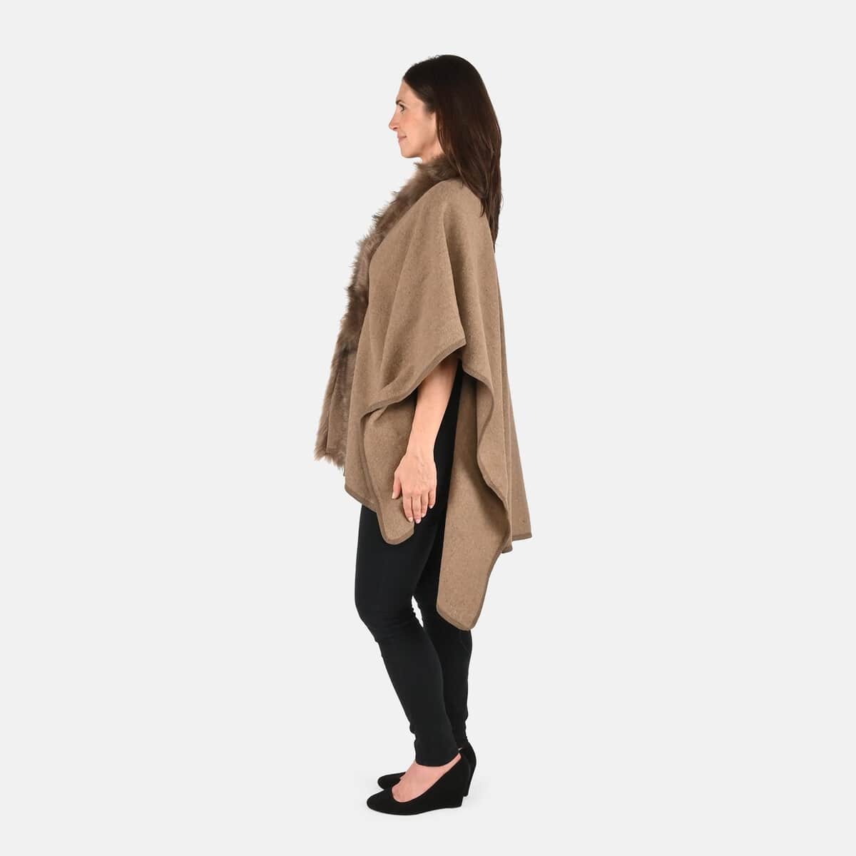 NYC Closeout Designer Inspired Khaki Faux Mink Ruana , Women Ruana , Ruana Shawl , Lightweight Ruana , Women Shawl , Shawls and Wraps image number 2