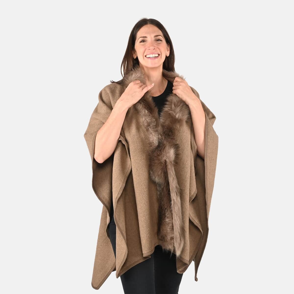 NYC Closeout Designer Inspired Khaki Faux Mink Ruana , Women Ruana , Ruana Shawl , Lightweight Ruana , Women Shawl , Shawls and Wraps image number 3