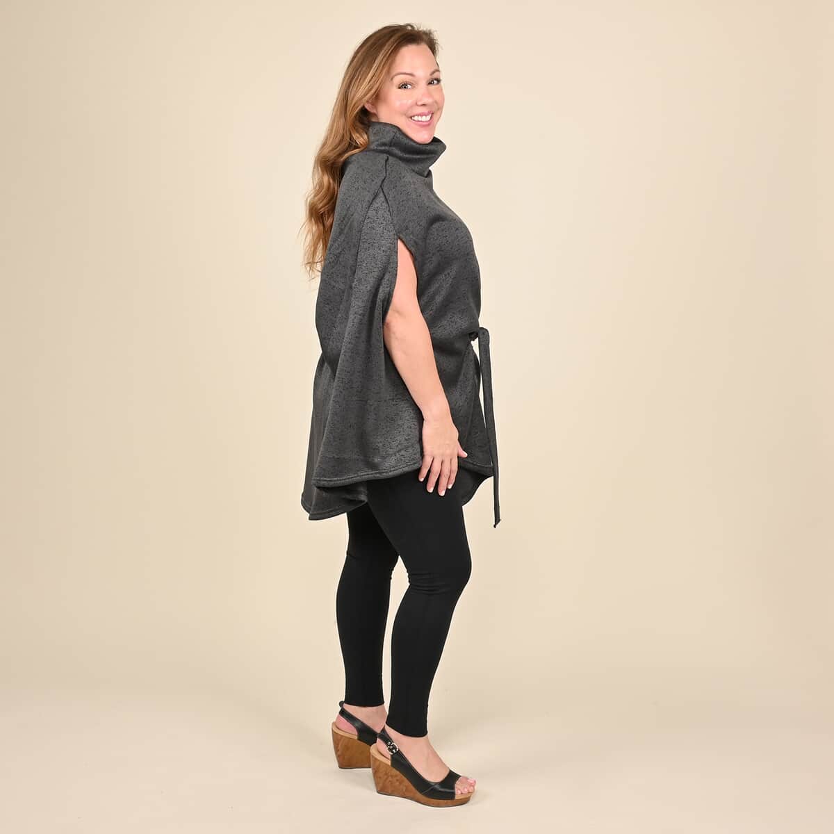 NYC Closeout Sweater Capelet - Dark Gray (One Size Fits up to XXL) image number 2