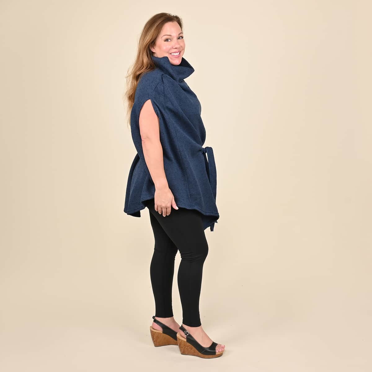 NYC Closeout Sweater Capelet - Navy (One Size Fits up to XXL) image number 2