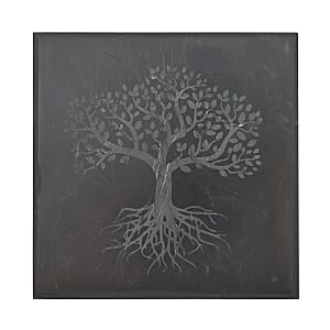 Shungite 1484.00ctw Square Tile, Tree of Life Engraved Shungite Stone, Shungite Plate For Phone, Shungite Phone Plate