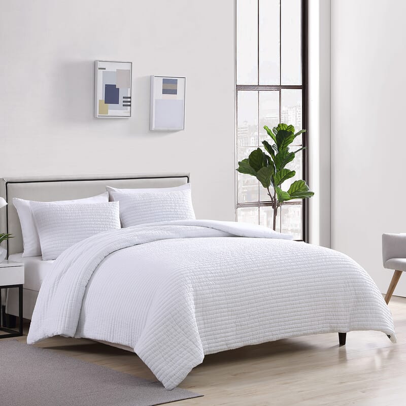 The Nesting Company - Palm 3 Piece Comforter Set - White (Queen) , Bed Comforter Blanket Set , Cozy Comforter , Bedding Set