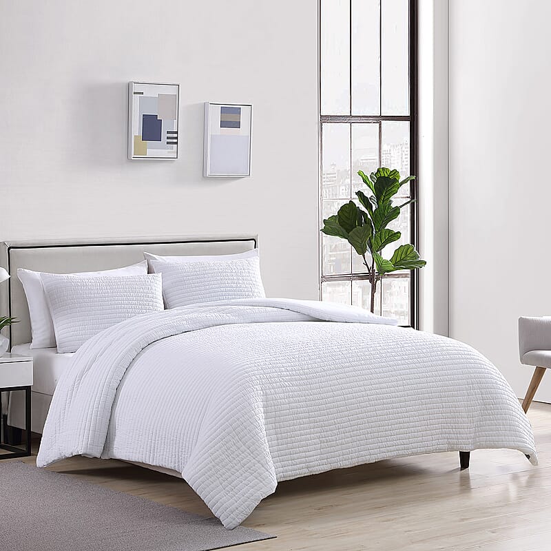 The Nesting Company - Palm 3 Piece Comforter Set - White (Queen) , Bed Comforter Blanket Set , Cozy Comforter , Bedding Set