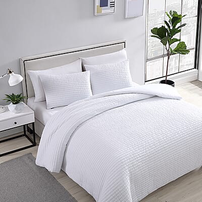 The Nesting Company - Palm 3 Piece Comforter Set - White (Queen) , Bed Comforter Blanket Set , Cozy Comforter , Bedding Set