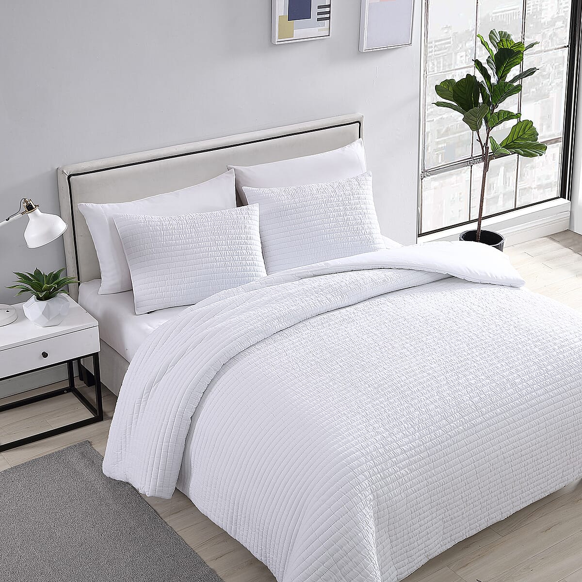 The Nesting Company - Palm 3 Piece Comforter Set - White (King) , Bed Comforter Blanket Set , Cozy Comforter , Bedding Set image number 2