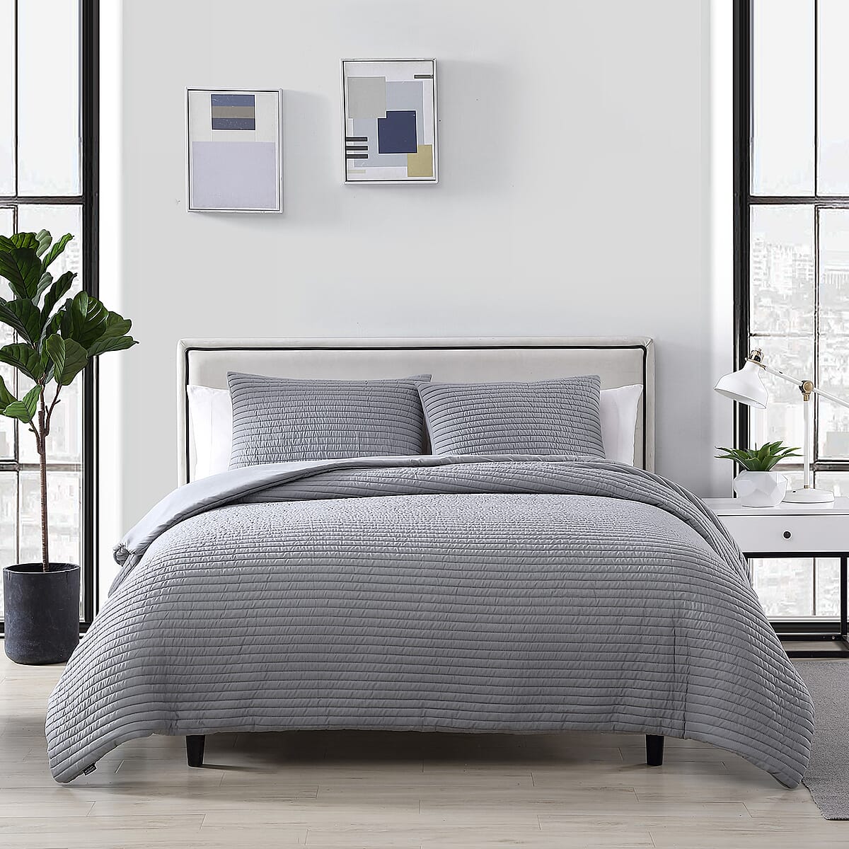The Nesting Company - Palm 3 Piece Comforter Set - Charcoal (King) , Bed Comforter Blanket Set , Cozy Comforter , Bedding Set image number 1