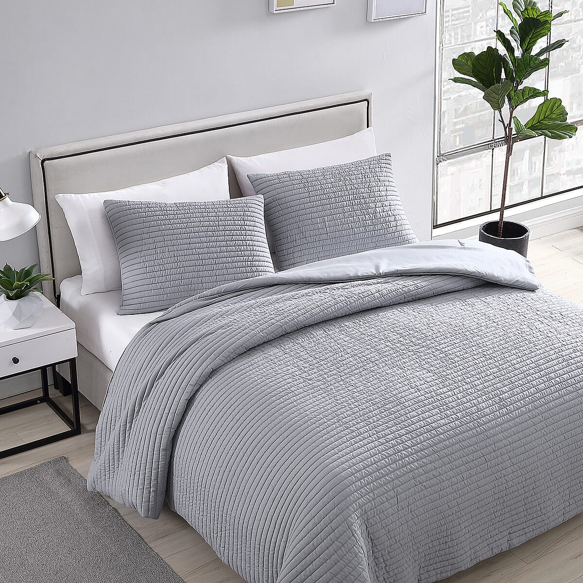 The Nesting Company - Palm 3 Piece Comforter Set - Charcoal (King) , Bed Comforter Blanket Set , Cozy Comforter , Bedding Set image number 2
