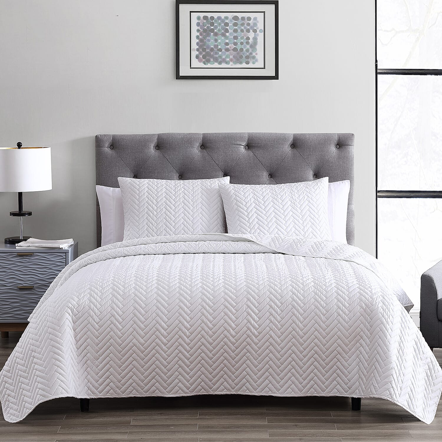 The Nesting Company- Birch 3 Piece Quilt Set - White (Queen) | Bed Comforter Set | Bedding Set