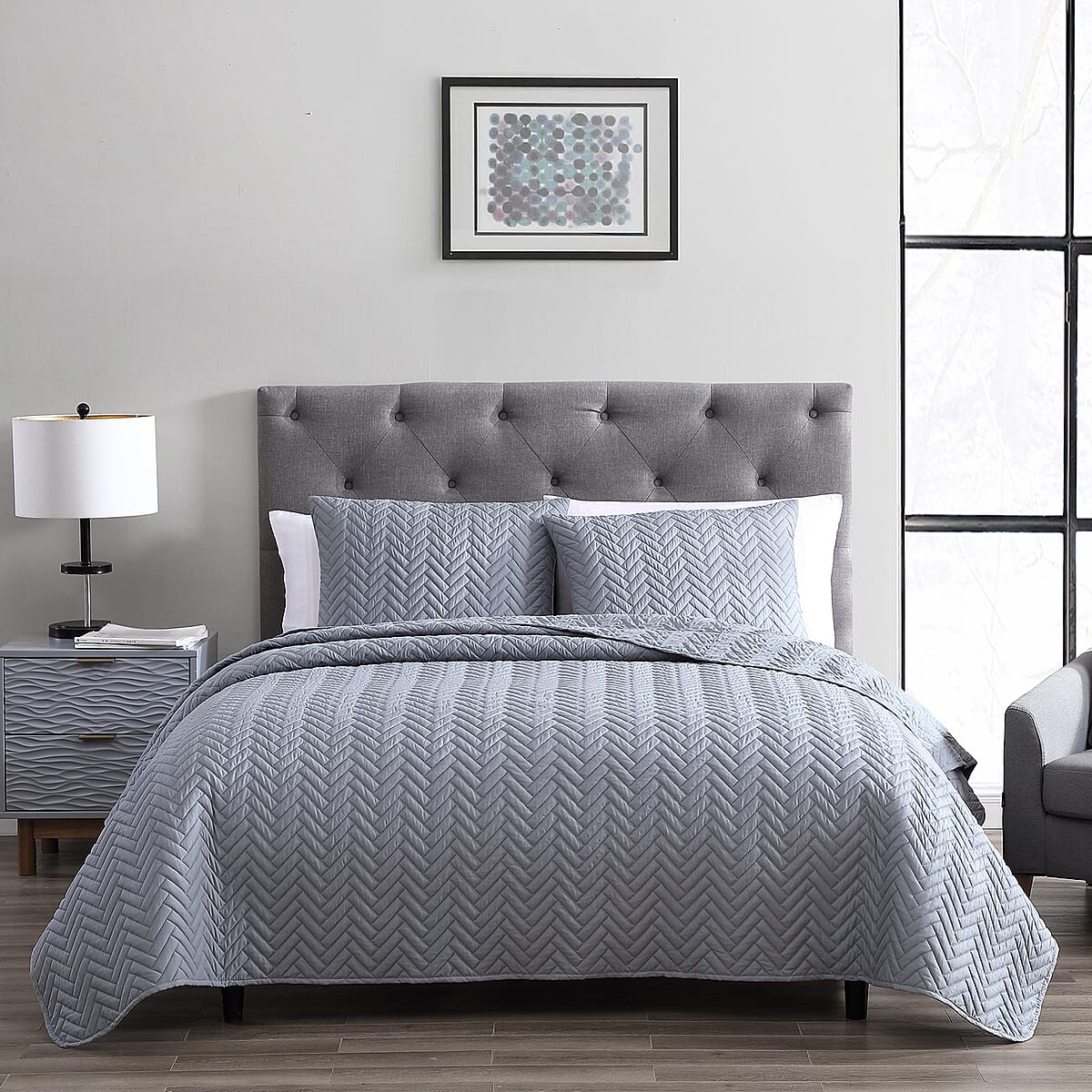 The Nesting Company- Birch 3 Piece Quilt Set - Gray (King) | Bed Comforter Set | Bedding Set image number 1