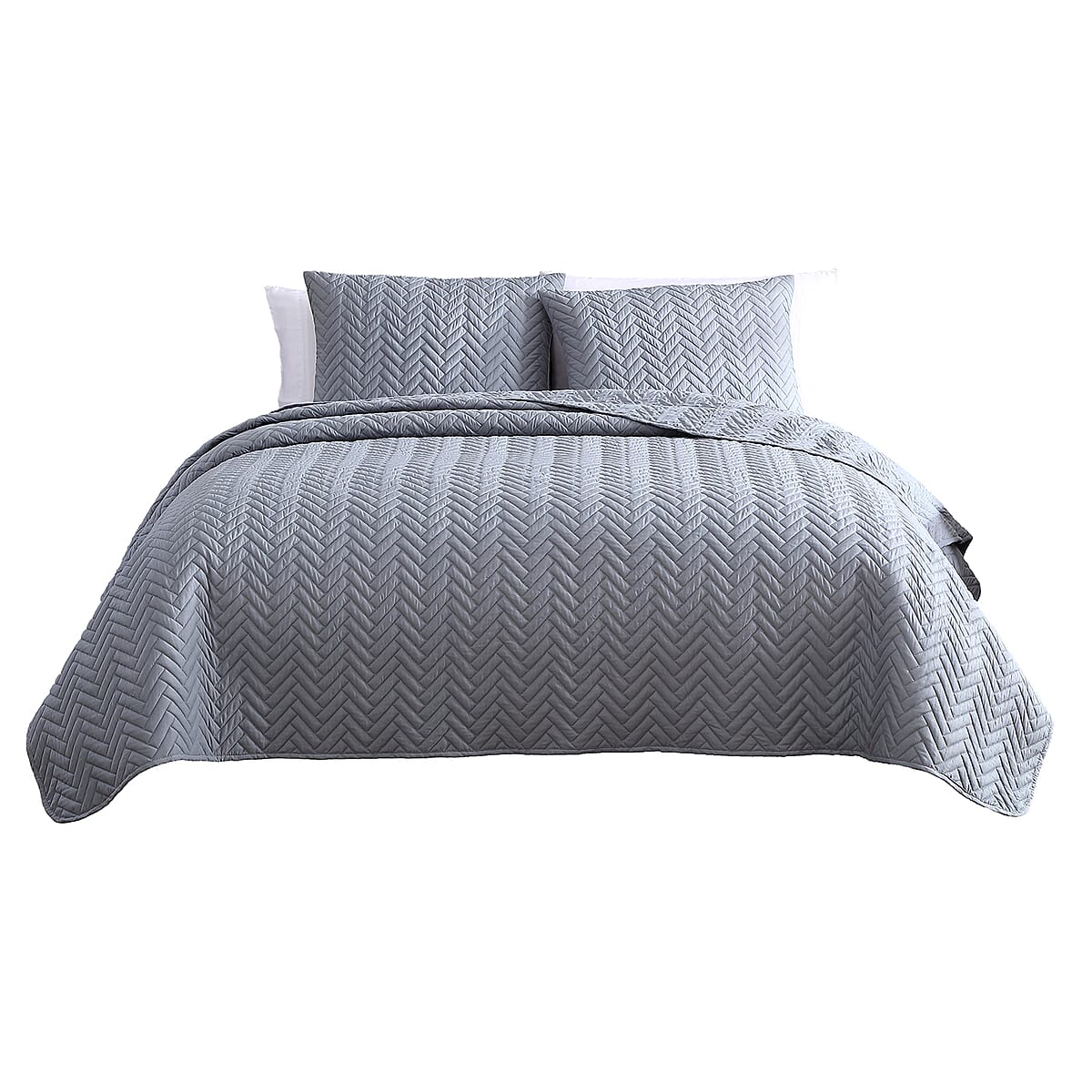 The Nesting Company- Birch 3 Piece Quilt Set - Gray (King) | Bed Comforter Set | Bedding Set image number 3