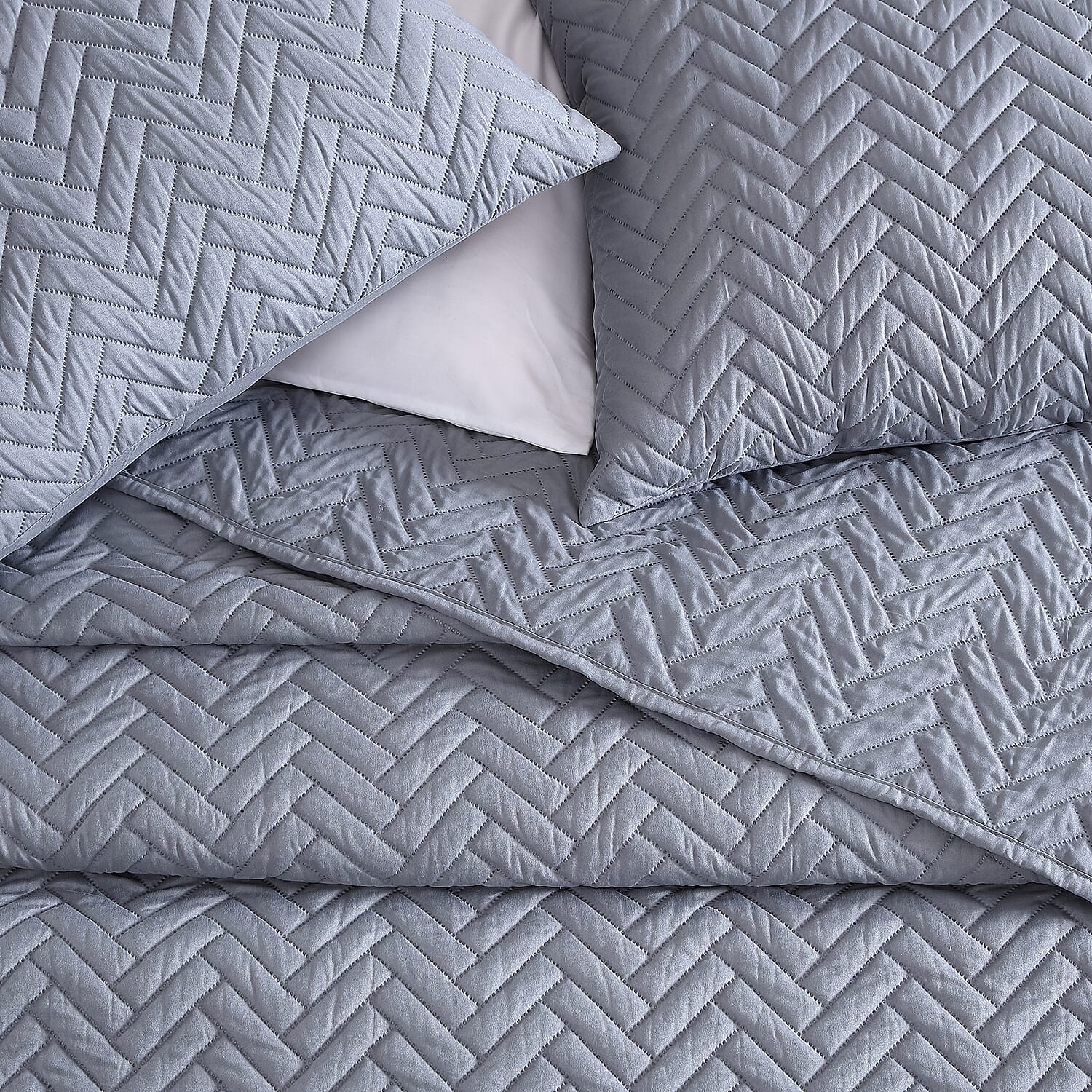 The Nesting Company- Birch 3 Piece Quilt Set - Gray (King) | Bed Comforter Set | Bedding Set