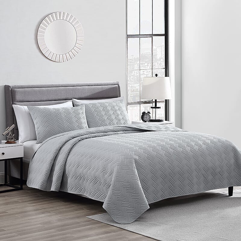 The Nesting Company- Willow 3 Piece Queen Quilt Set Gray | Bed Comforters | Polyester Comforter | Bedding Sets
