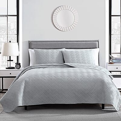 The Nesting Company- Willow 3 Piece Queen Quilt Set Gray | Bed Comforters | Polyester Comforter | Bedding Sets