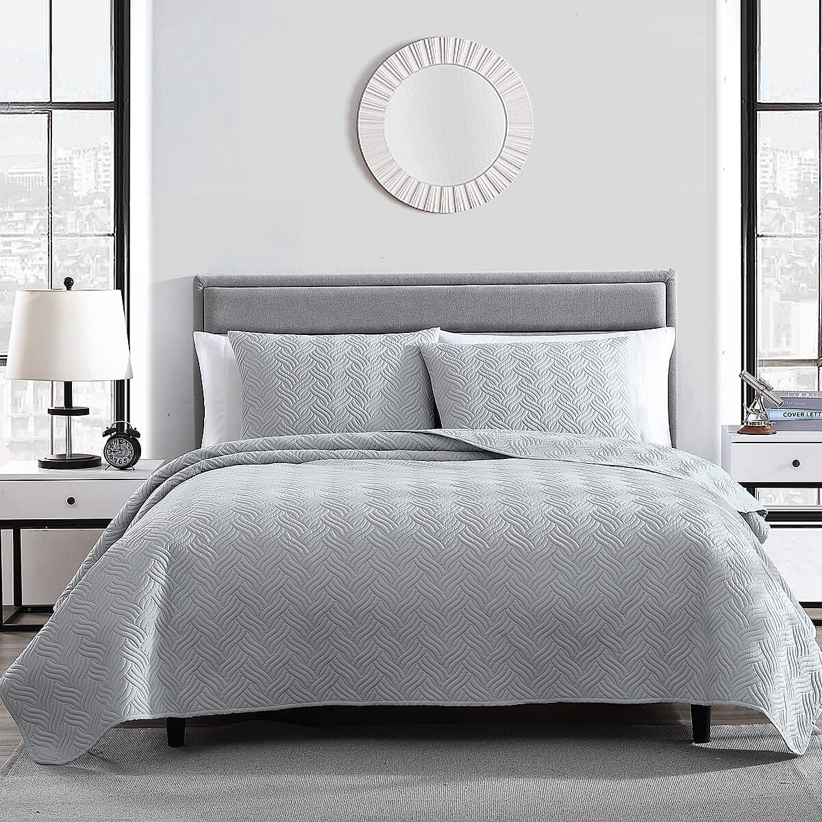 The Nesting Company- Willow 3 Piece King Quilt Set Gray , Bed Comforters , Polyester Comforter , Bedding Sets image number 1