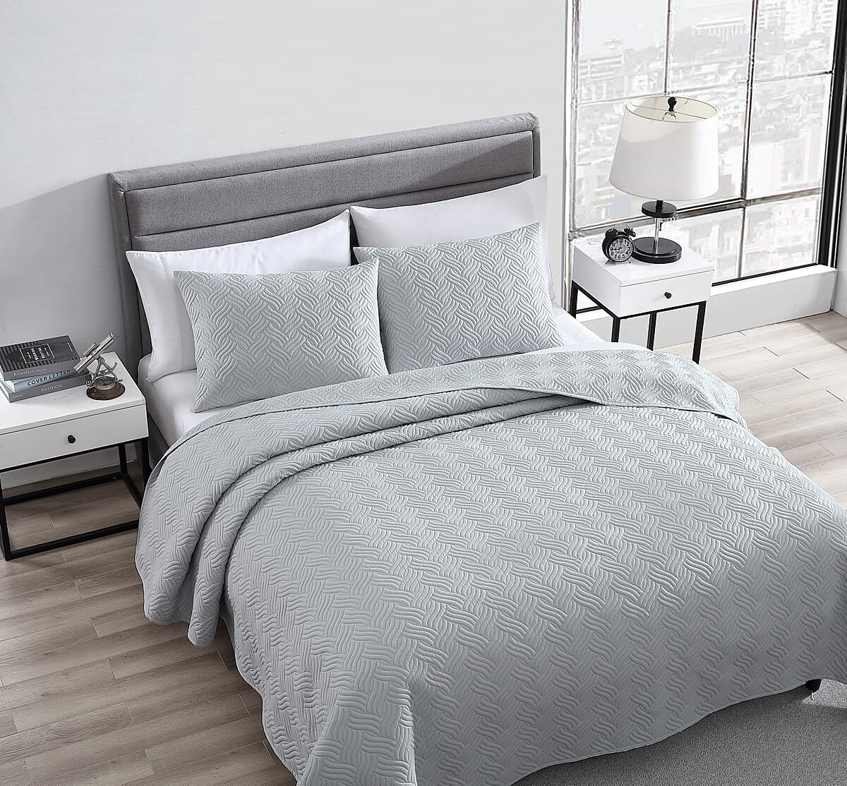 The Nesting Company- Willow 3 Piece King Quilt Set Gray , Bed Comforters , Polyester Comforter , Bedding Sets image number 2